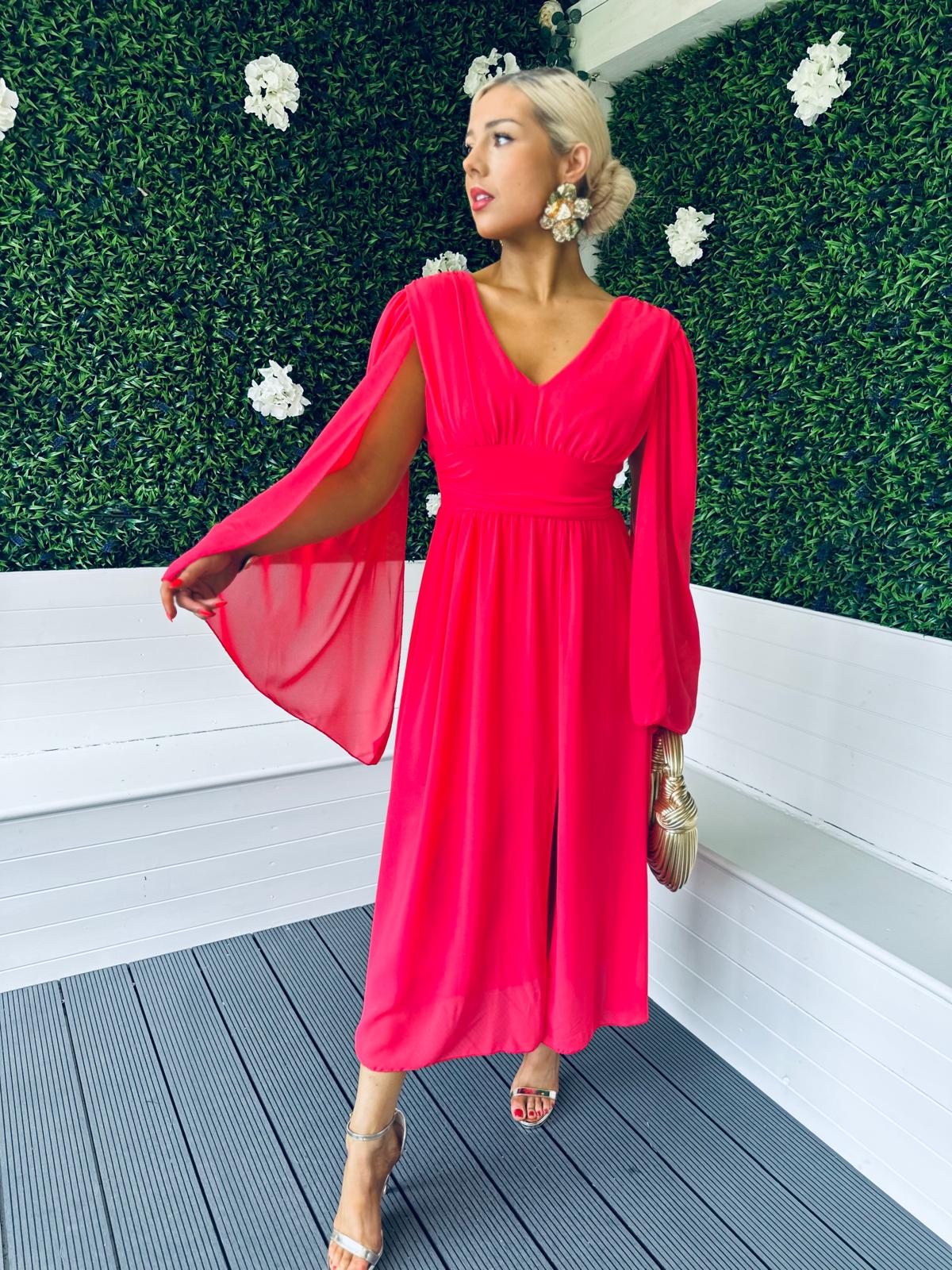 Alannah Cape Detail Midi Dress Raspberry