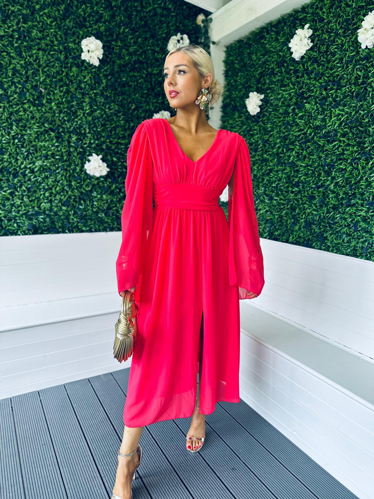 Alannah Cape Detail Midi Dress Raspberry