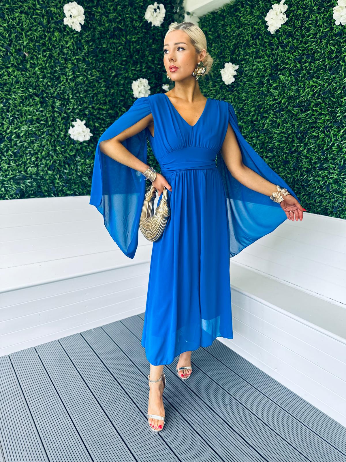 Alannah Cape Detail Midi Dress Royal