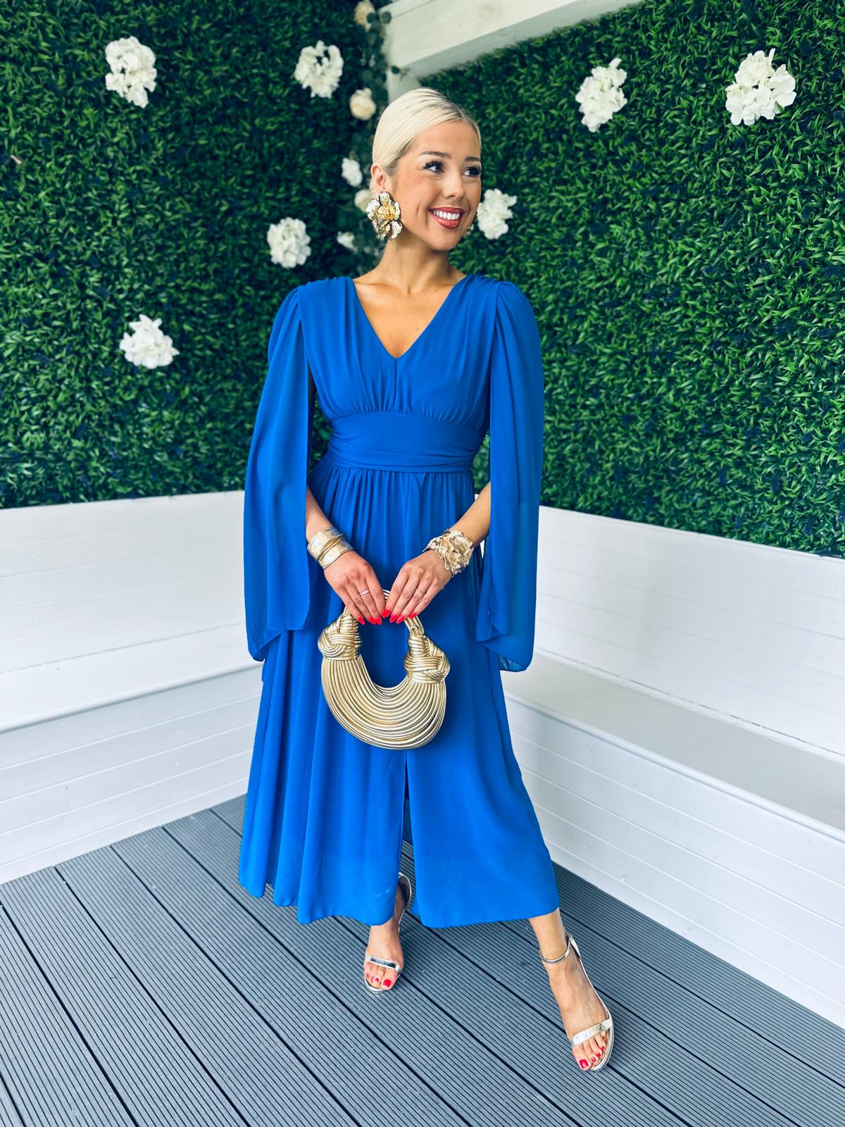 Alannah Cape Detail Midi Dress Royal