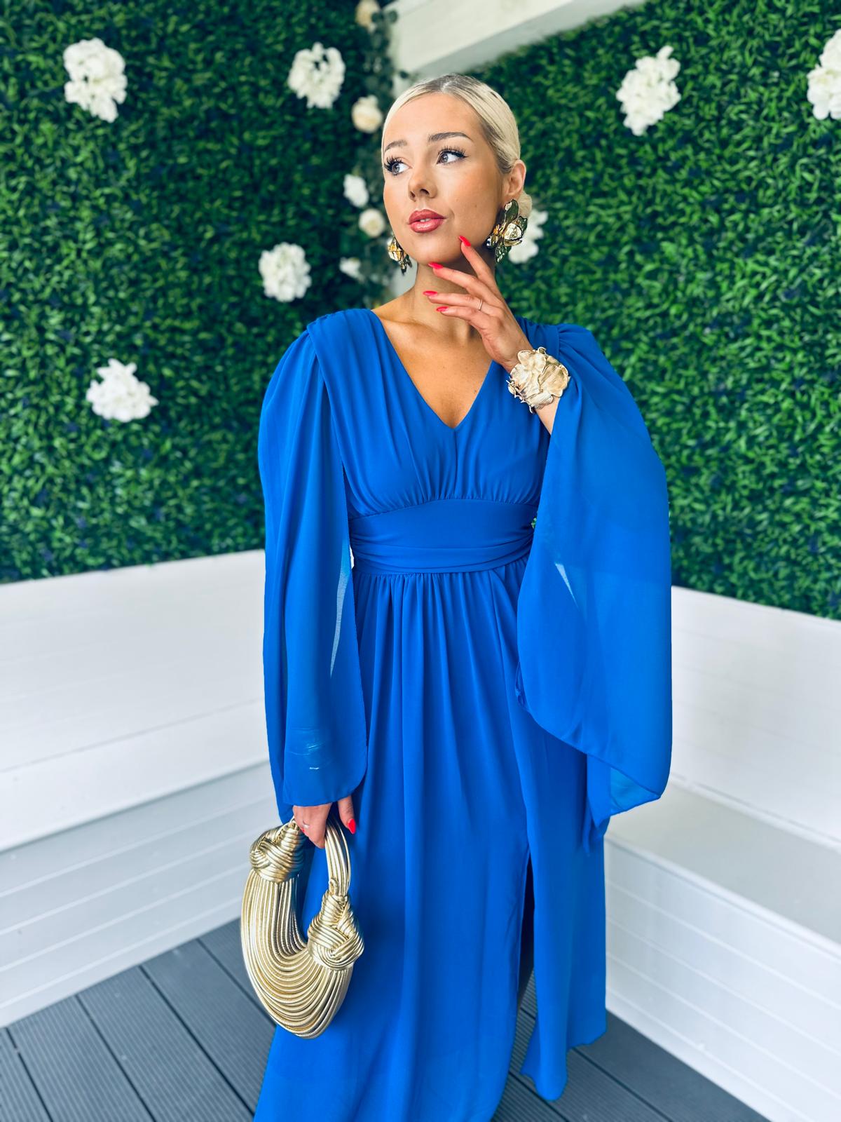 Alannah Cape Detail Midi Dress Royal