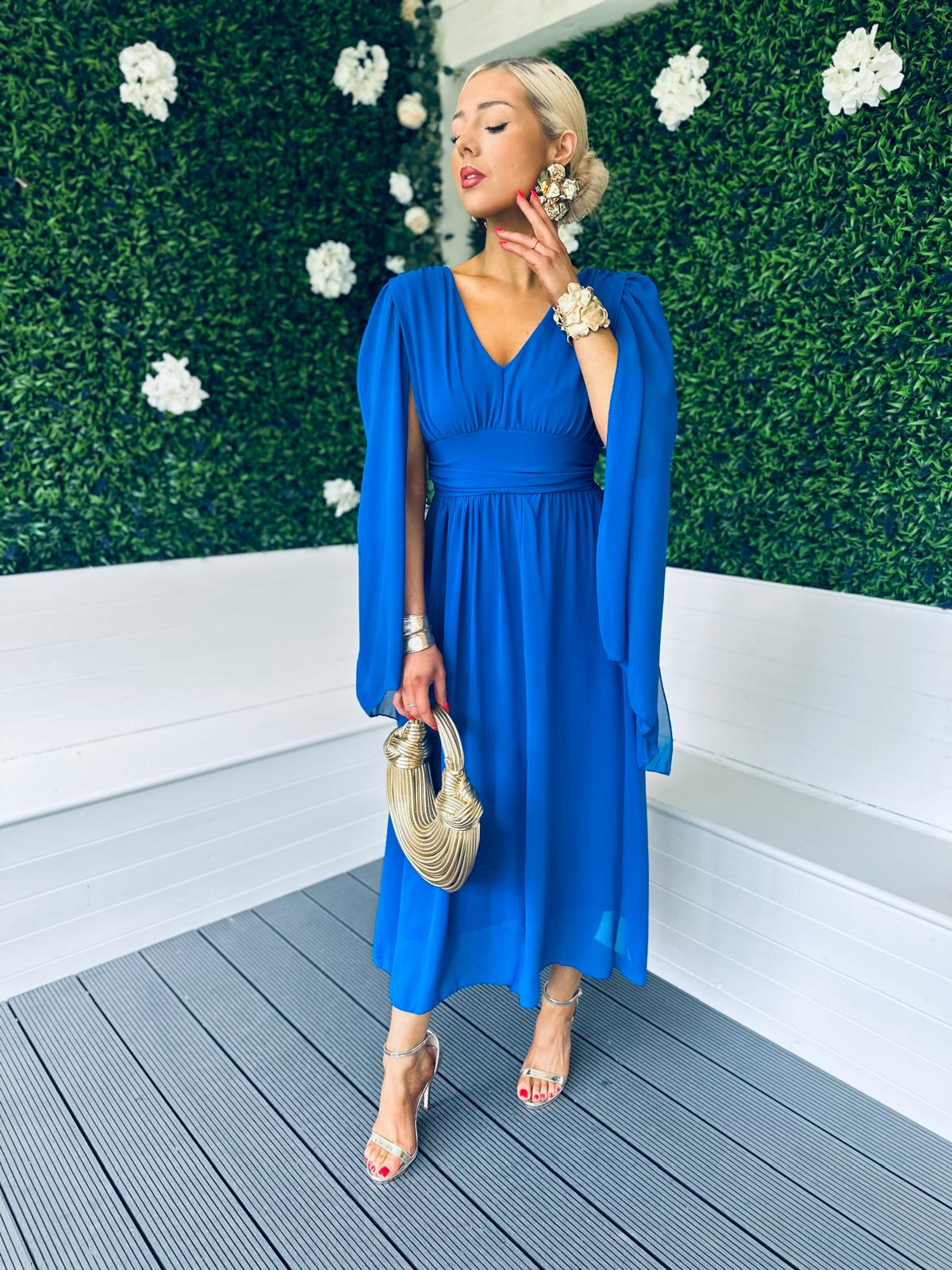 Alannah Cape Detail Midi Dress Royal