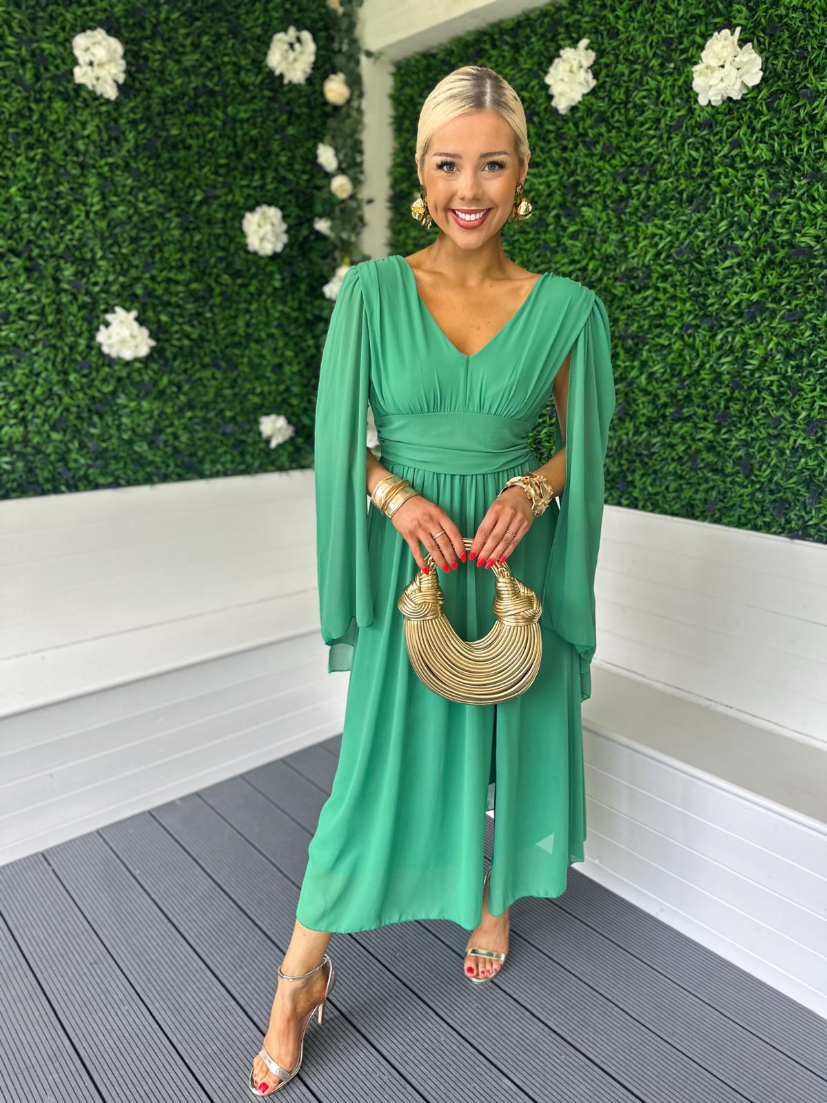 Alannah Cape Detail Midi Dress Emerald