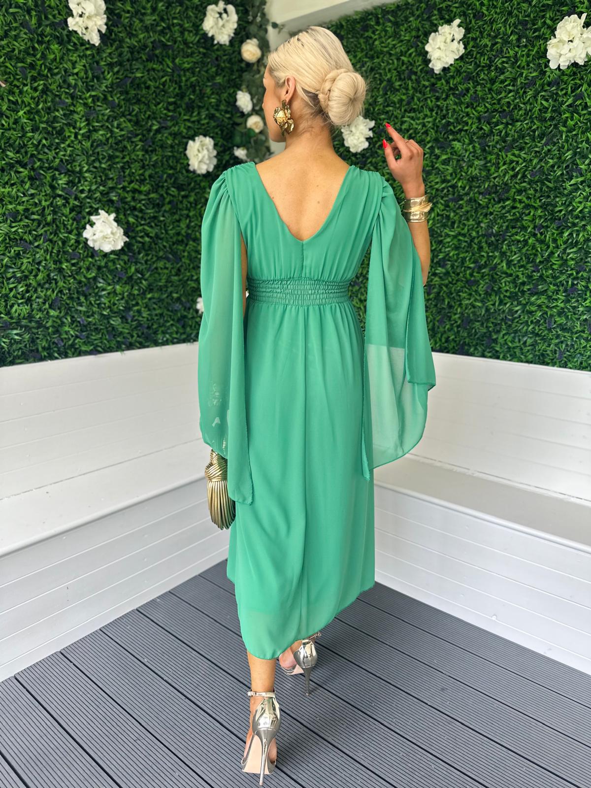 Alannah Cape Detail Midi Dress Emerald