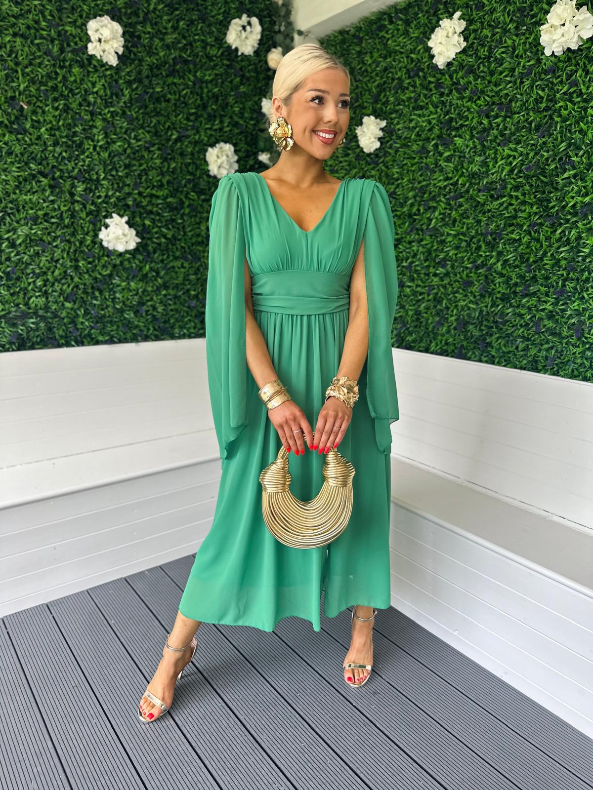 Alannah Cape Detail Midi Dress Emerald