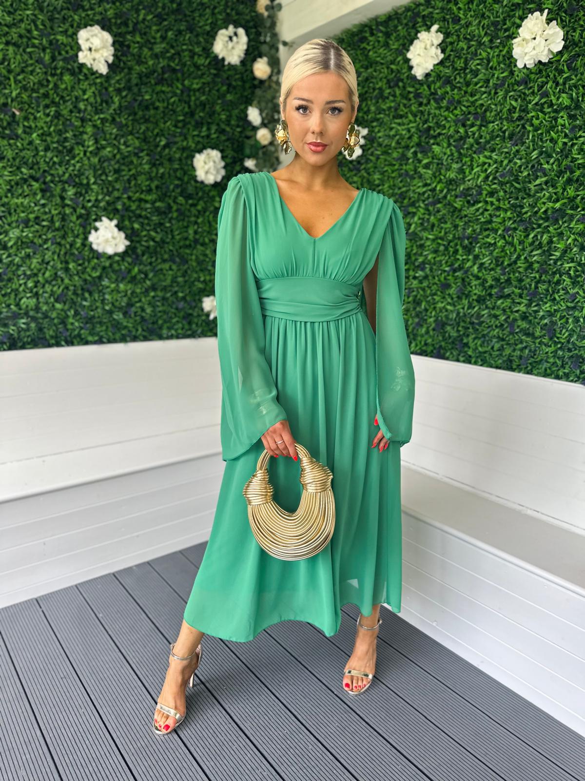 Alannah Cape Detail Midi Dress Emerald