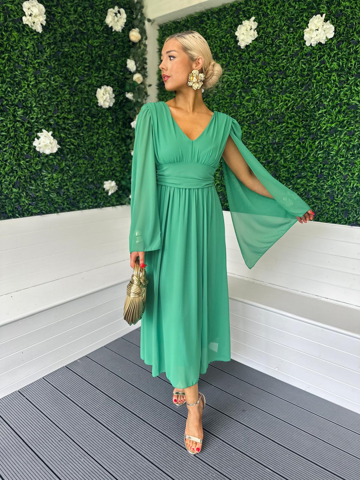 Alannah Cape Detail Midi Dress Emerald