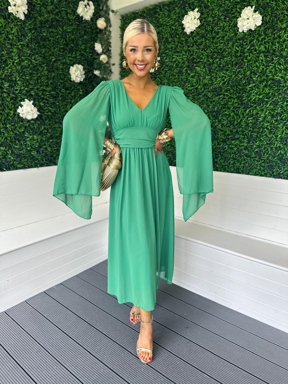 Alannah Cape Detail Midi Dress Emerald