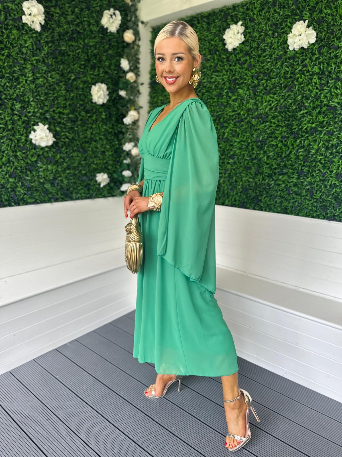 Alannah Cape Detail Midi Dress Emerald