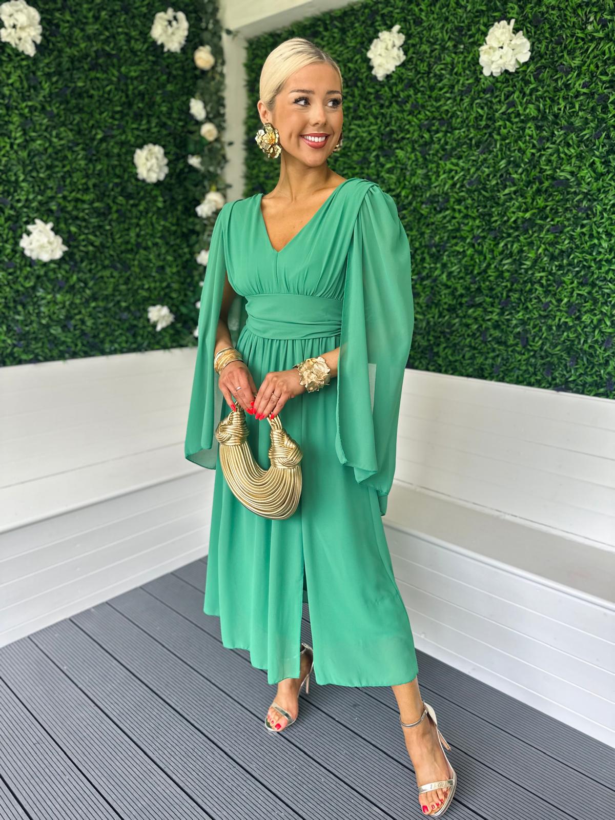 Alannah Cape Detail Midi Dress Emerald