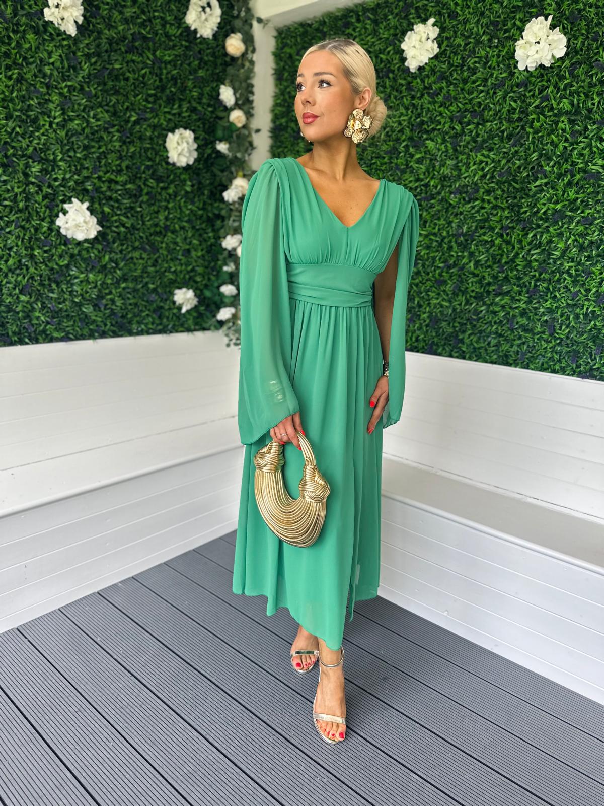 Alannah Cape Detail Midi Dress Emerald