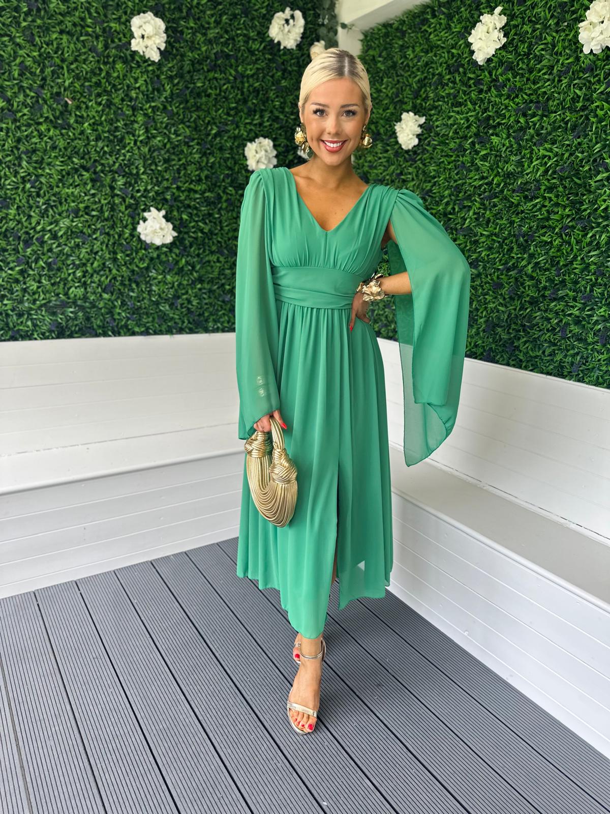 Alannah Cape Detail Midi Dress Emerald