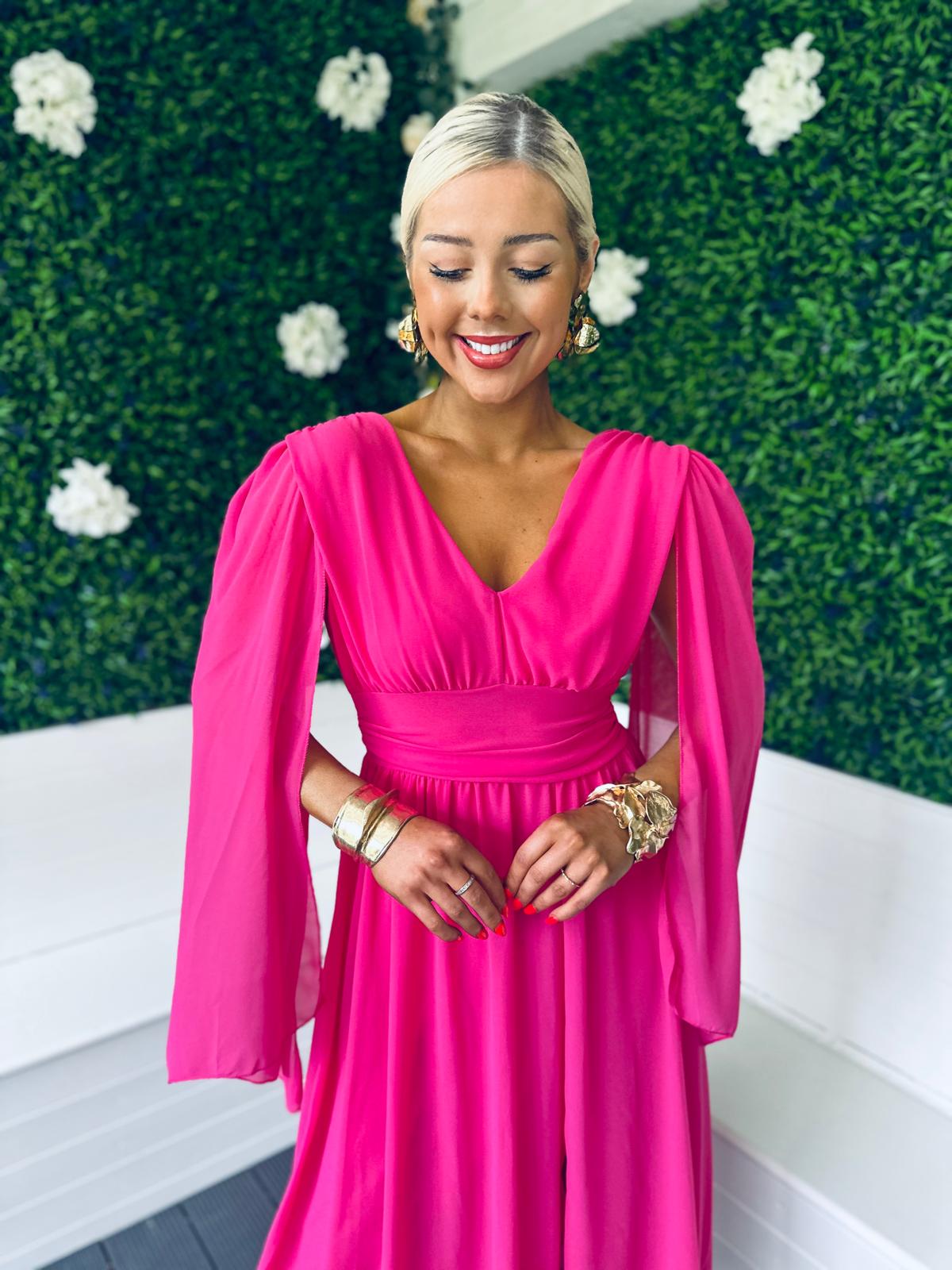 Alannah Cape Detail Midi Dress Cerise