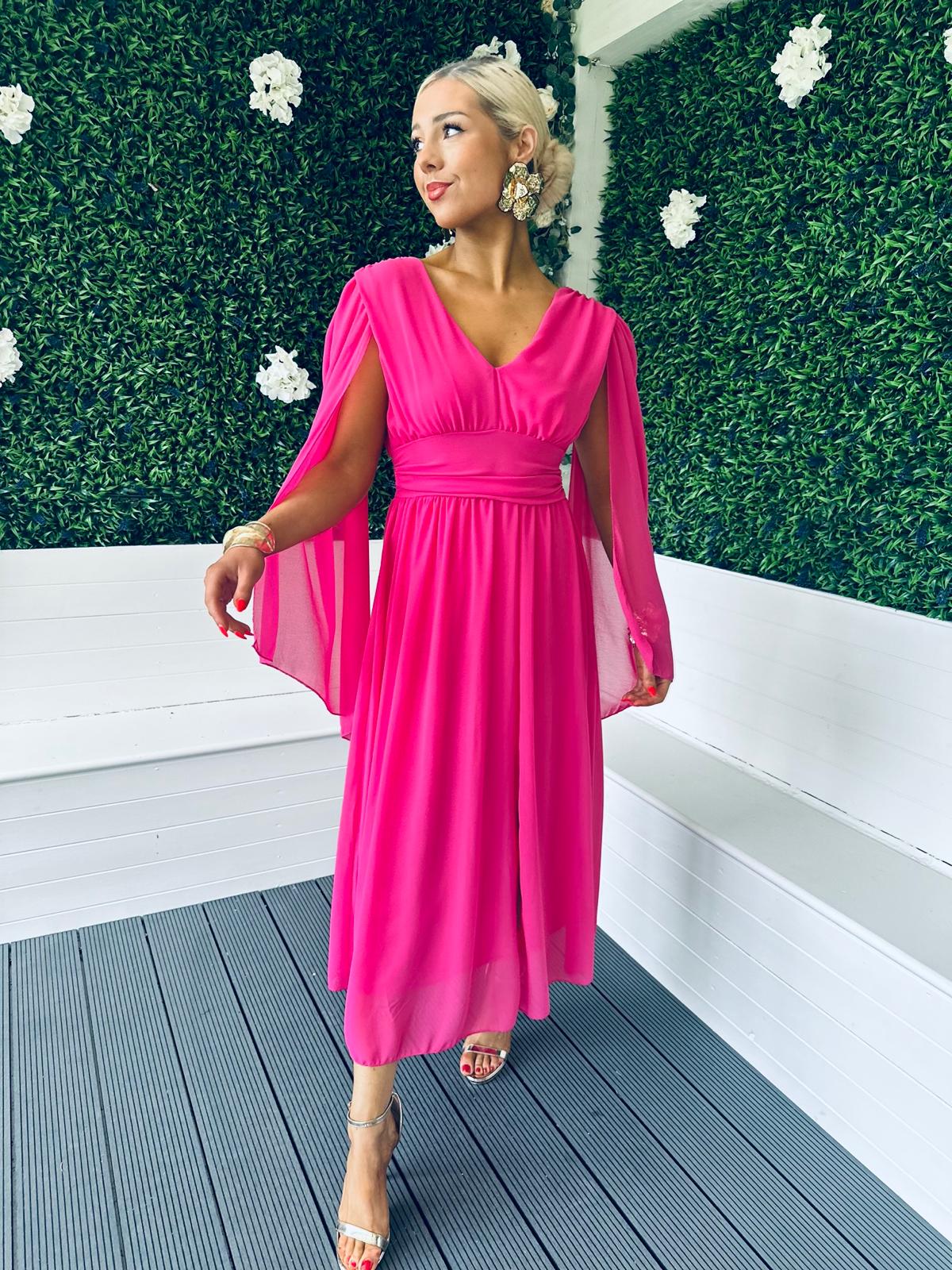 Alannah Cape Detail Midi Dress Cerise