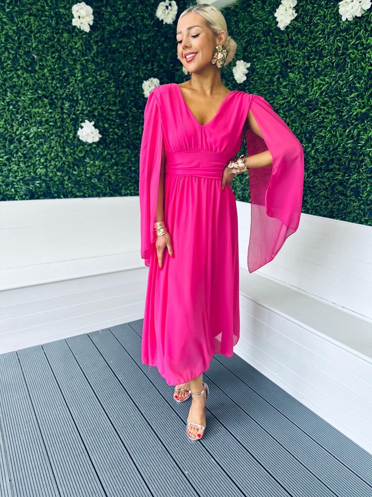 Alannah Cape Detail Midi Dress Cerise