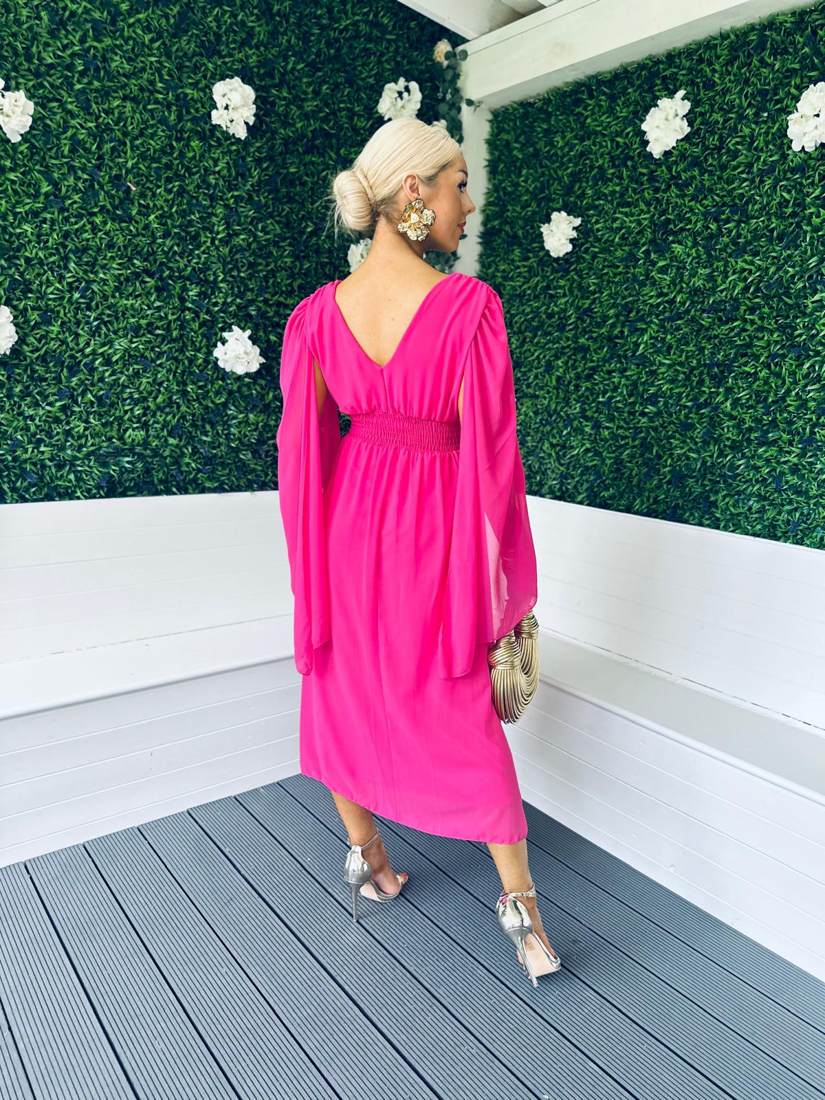 Alannah Cape Detail Midi Dress Cerise