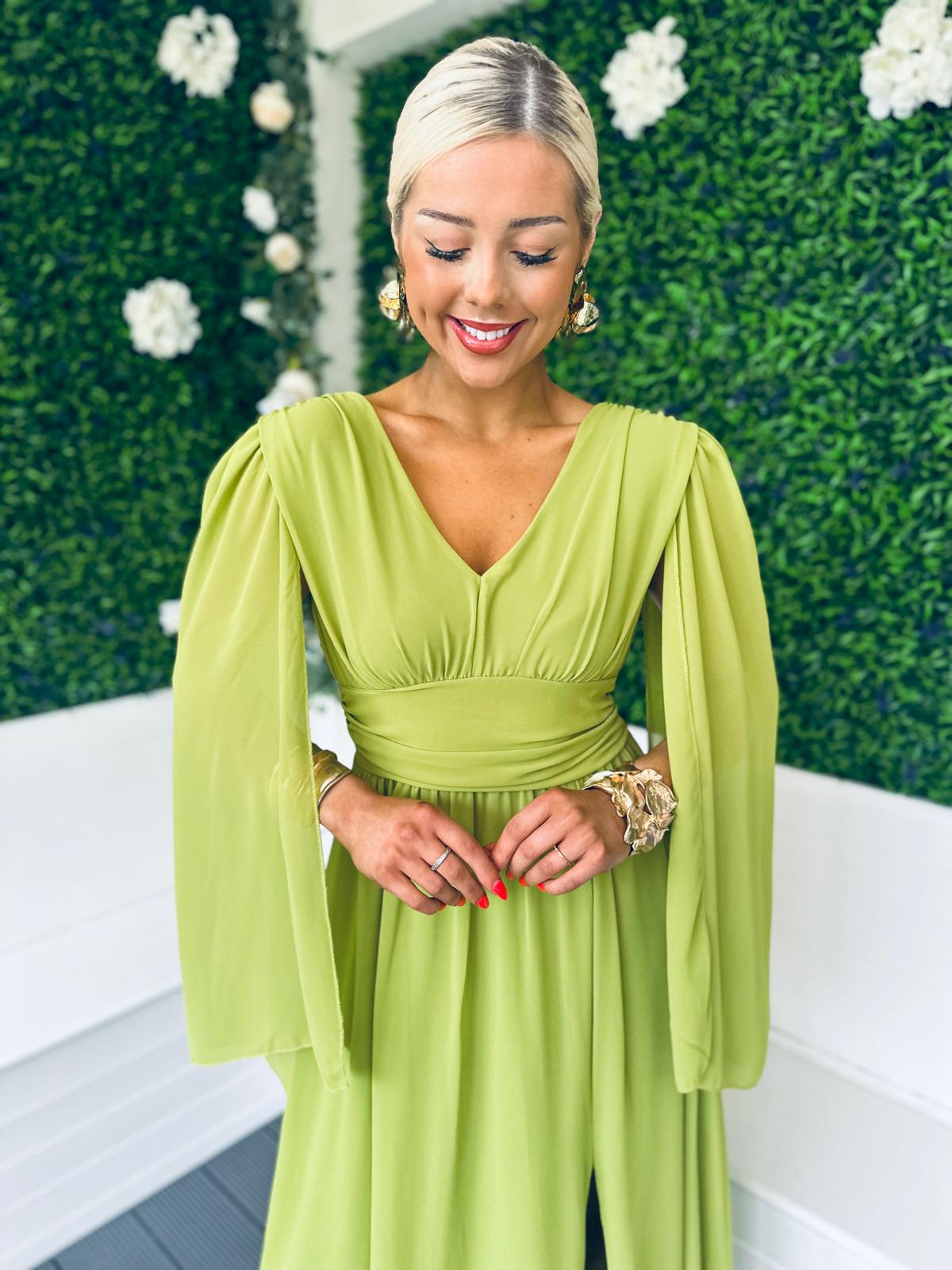 Alannah Cape Detail Midi Dress Pistachio