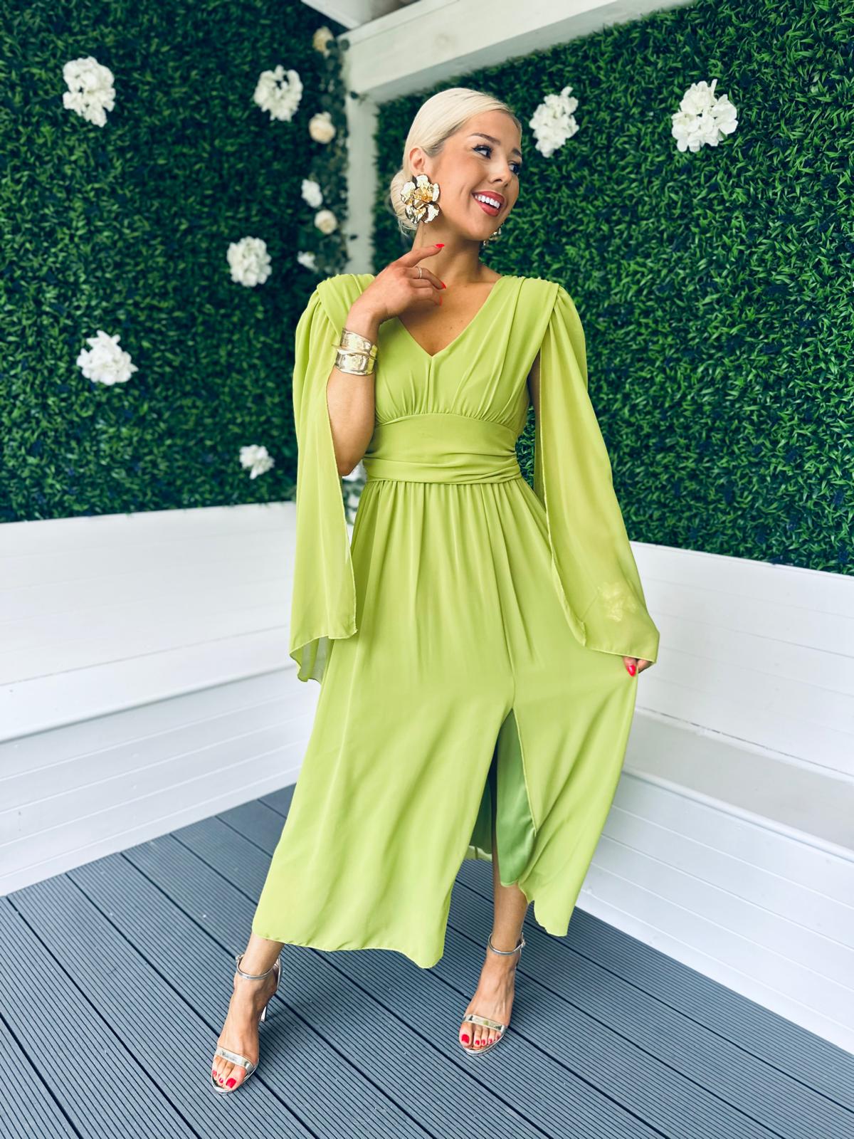 Alannah Cape Detail Midi Dress Pistachio