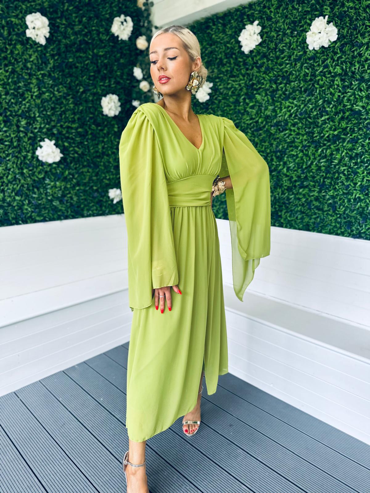 Alannah Cape Detail Midi Dress Pistachio