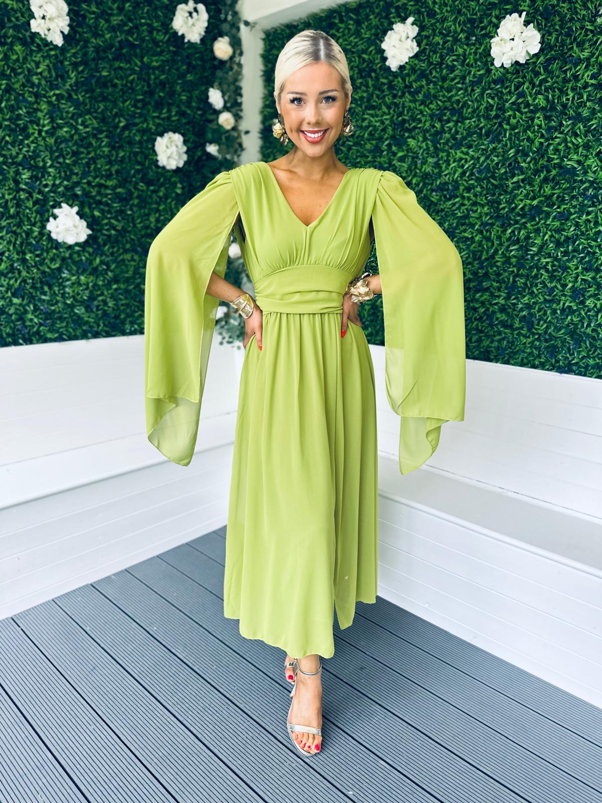 Alannah Cape Detail Midi Dress Pistachio