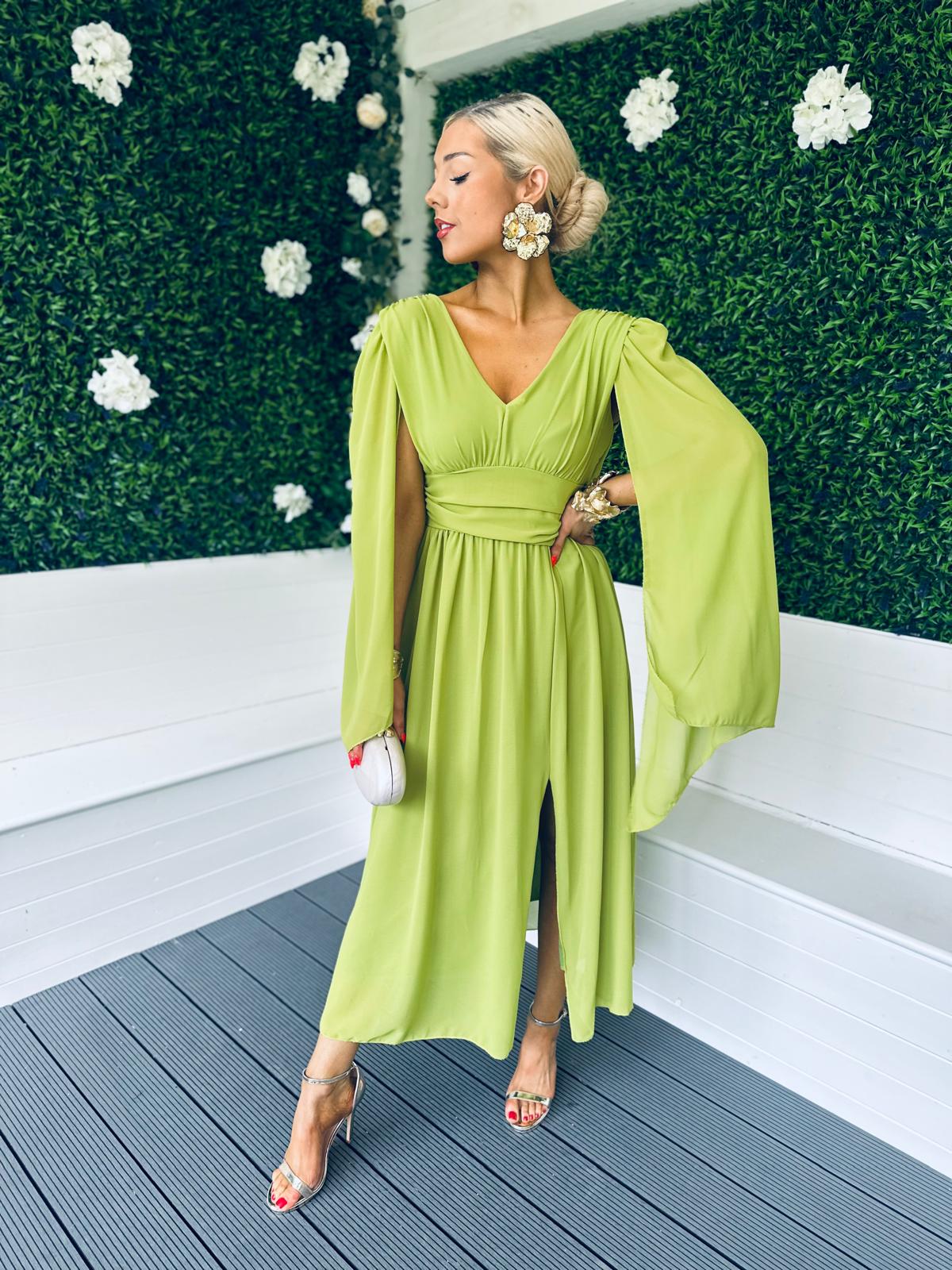 Alannah Cape Detail Midi Dress Pistachio