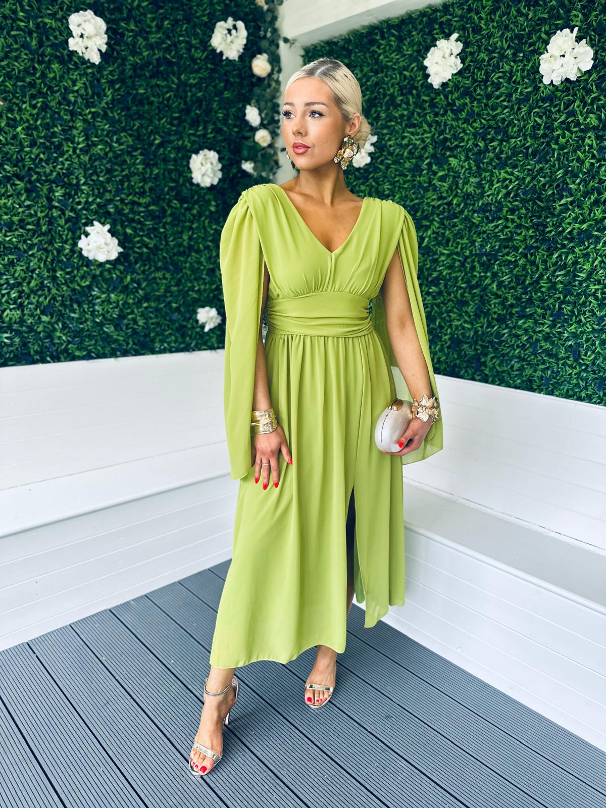 Alannah Cape Detail Midi Dress Pistachio