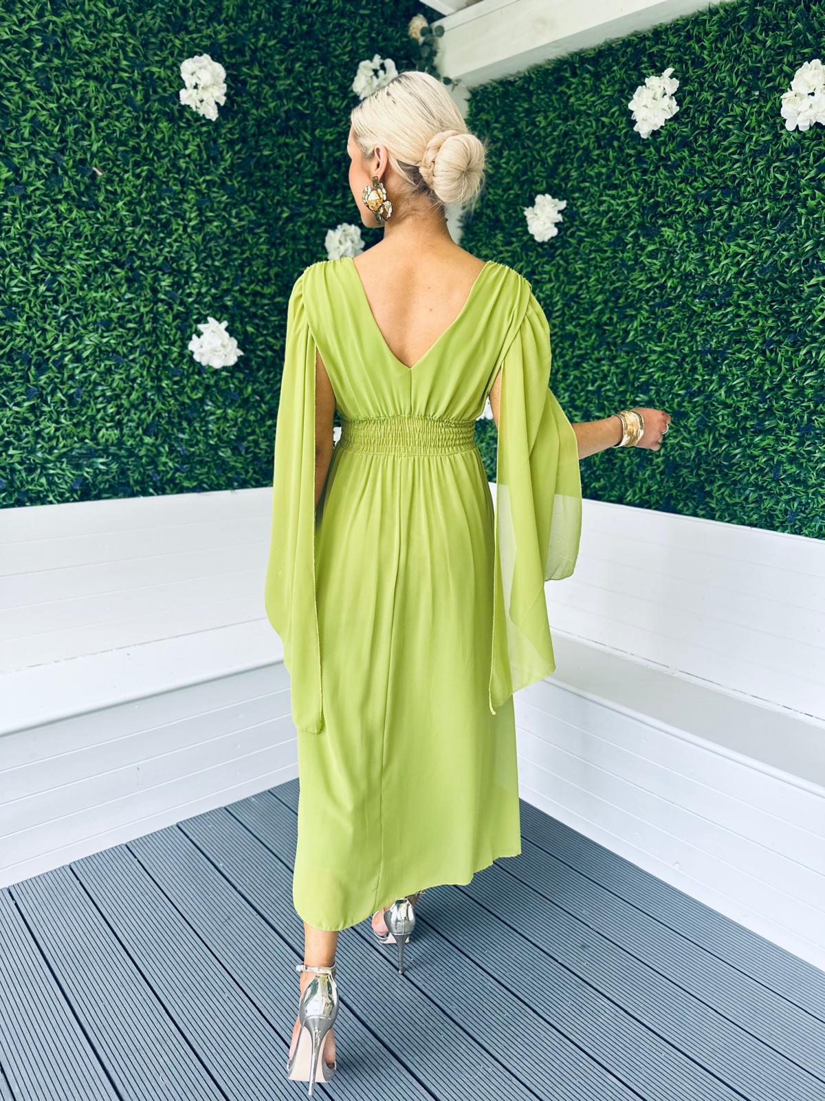 Alannah Cape Detail Midi Dress Pistachio