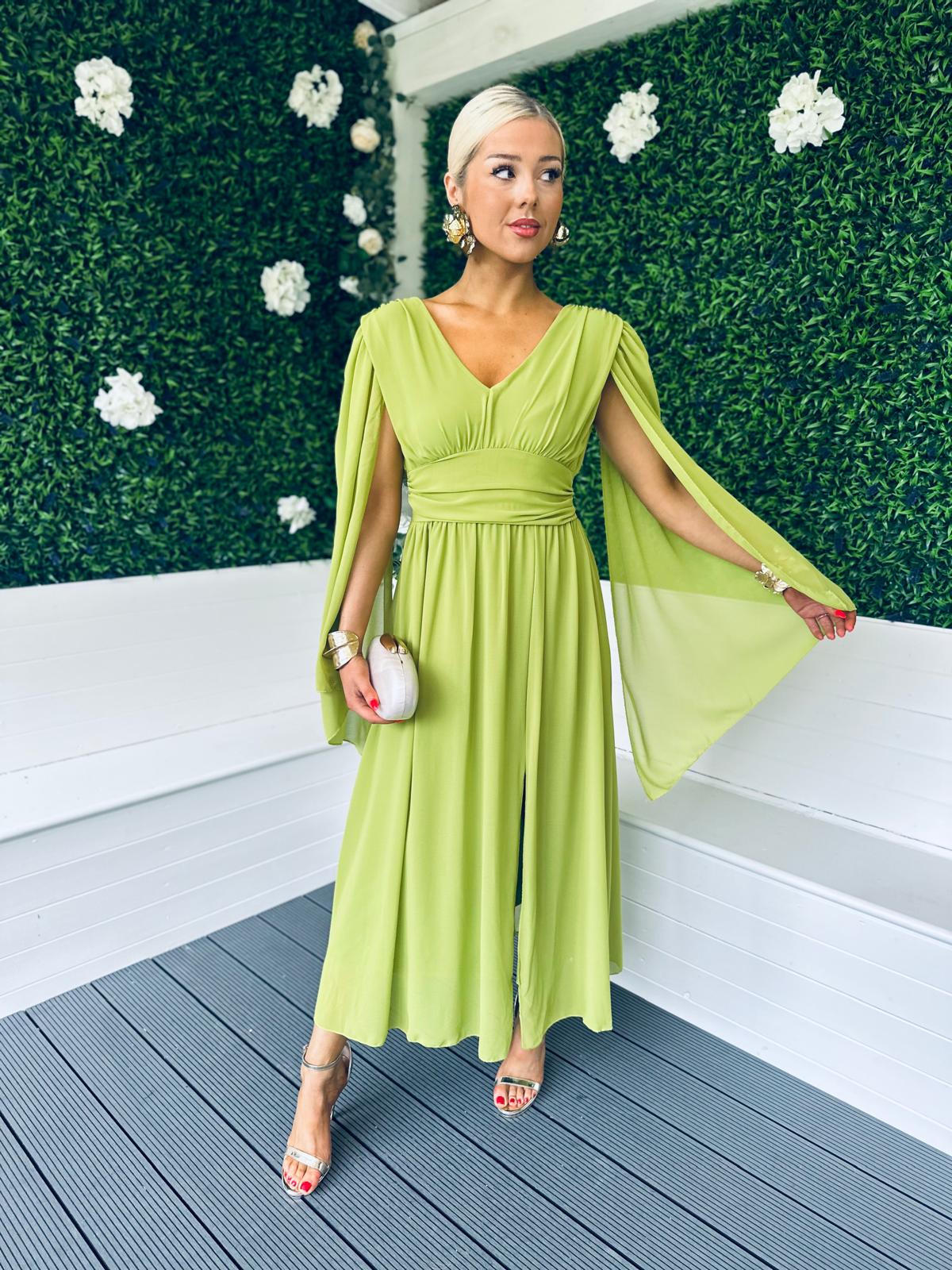 Alannah Cape Detail Midi Dress Pistachio