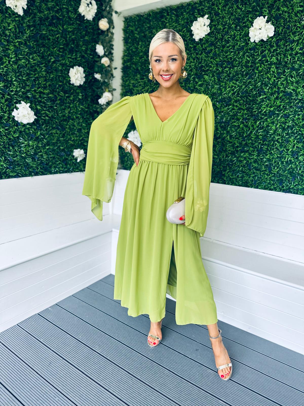 Alannah Cape Detail Midi Dress Pistachio