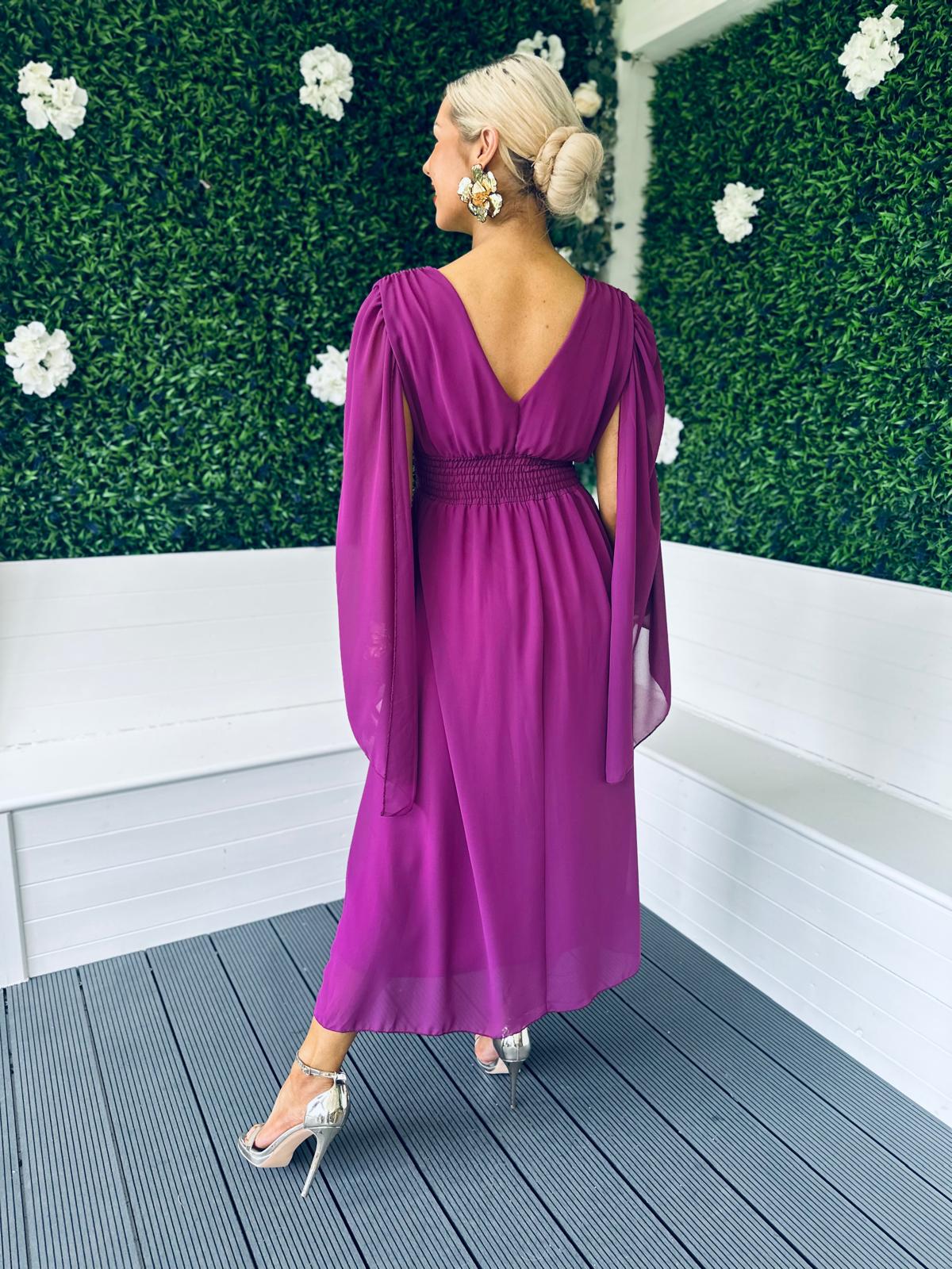 Alannah Cape Detail Midi Dress Berry