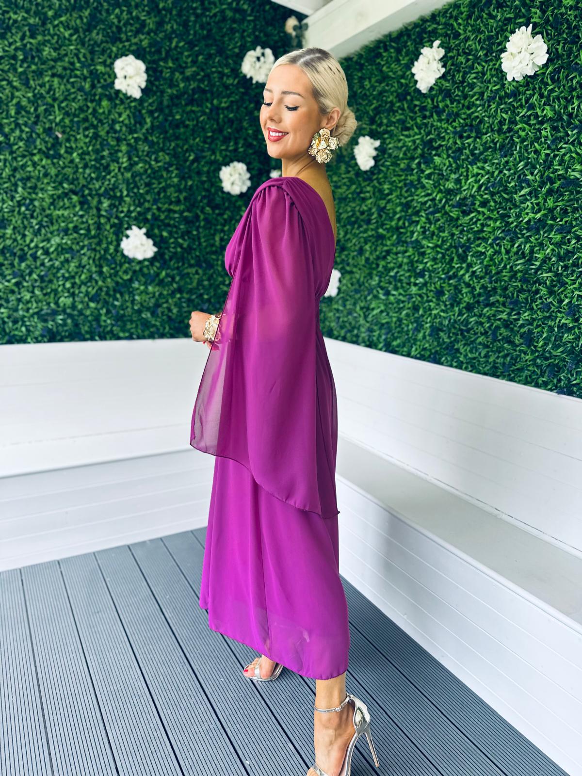 Alannah Cape Detail Midi Dress Berry