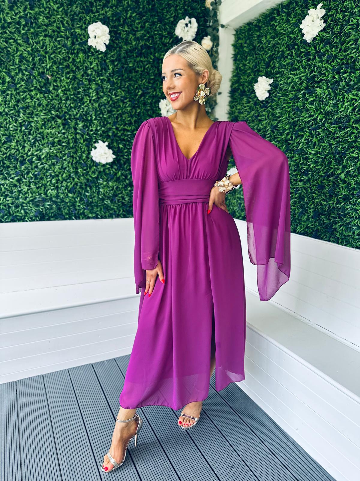 Alannah Cape Detail Midi Dress Berry