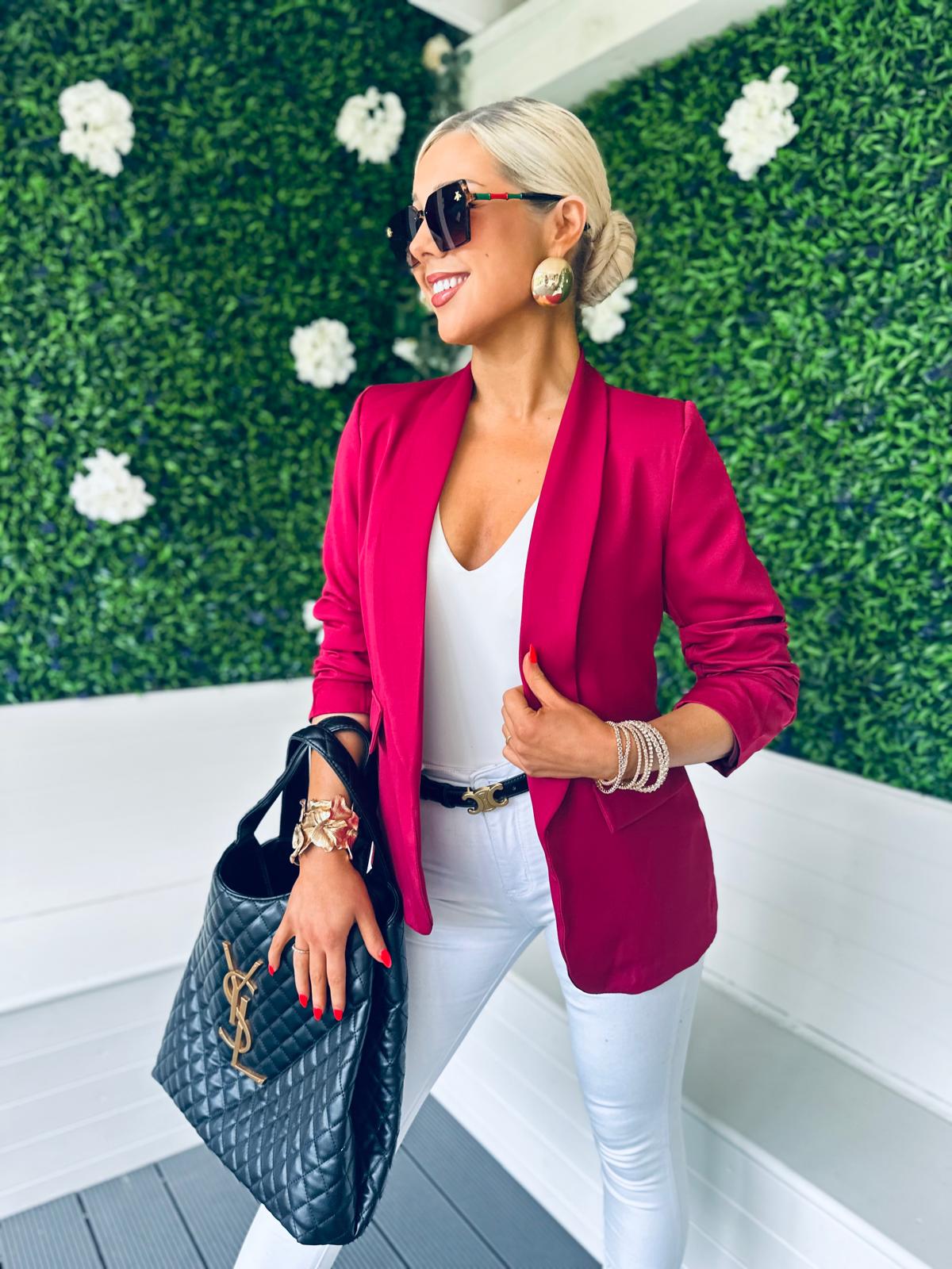 Baily Ruched Sleeve Blazer Wine