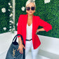 Baily Ruched Sleeve Blazer Red