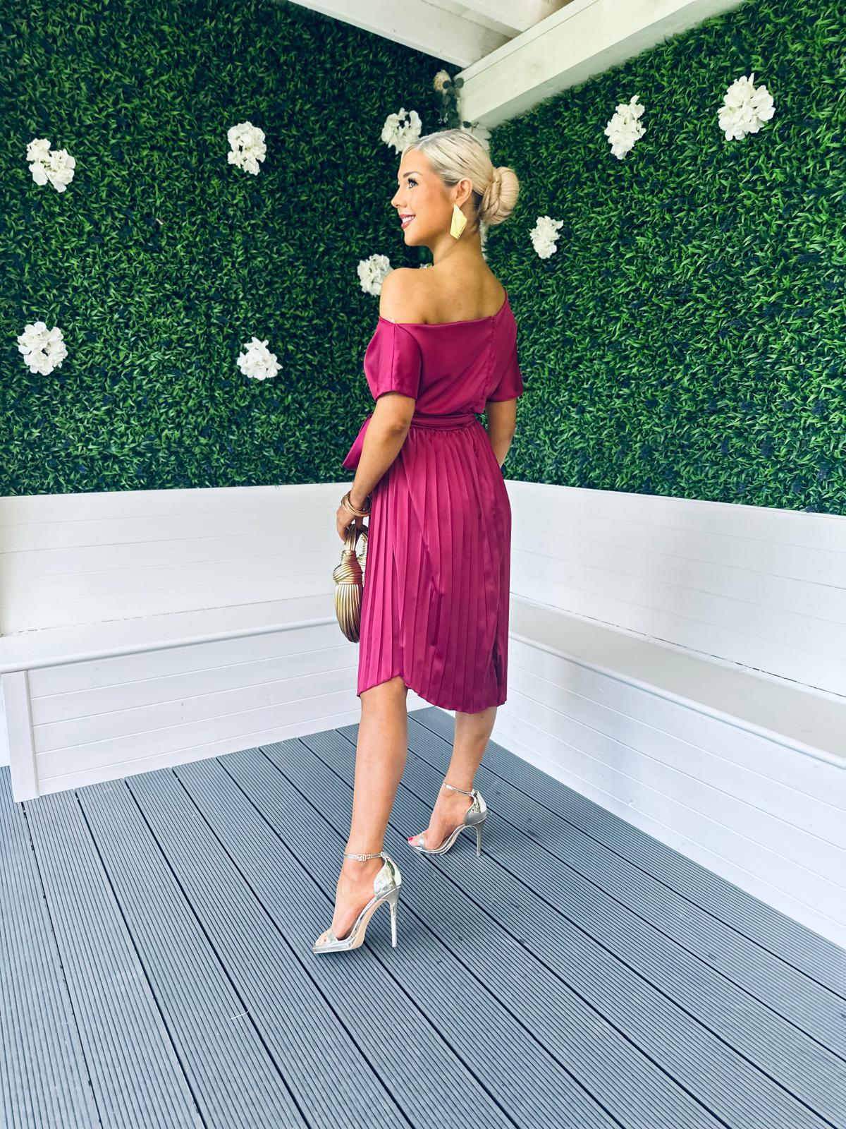 Enya Pleated Occasion Dress Wine