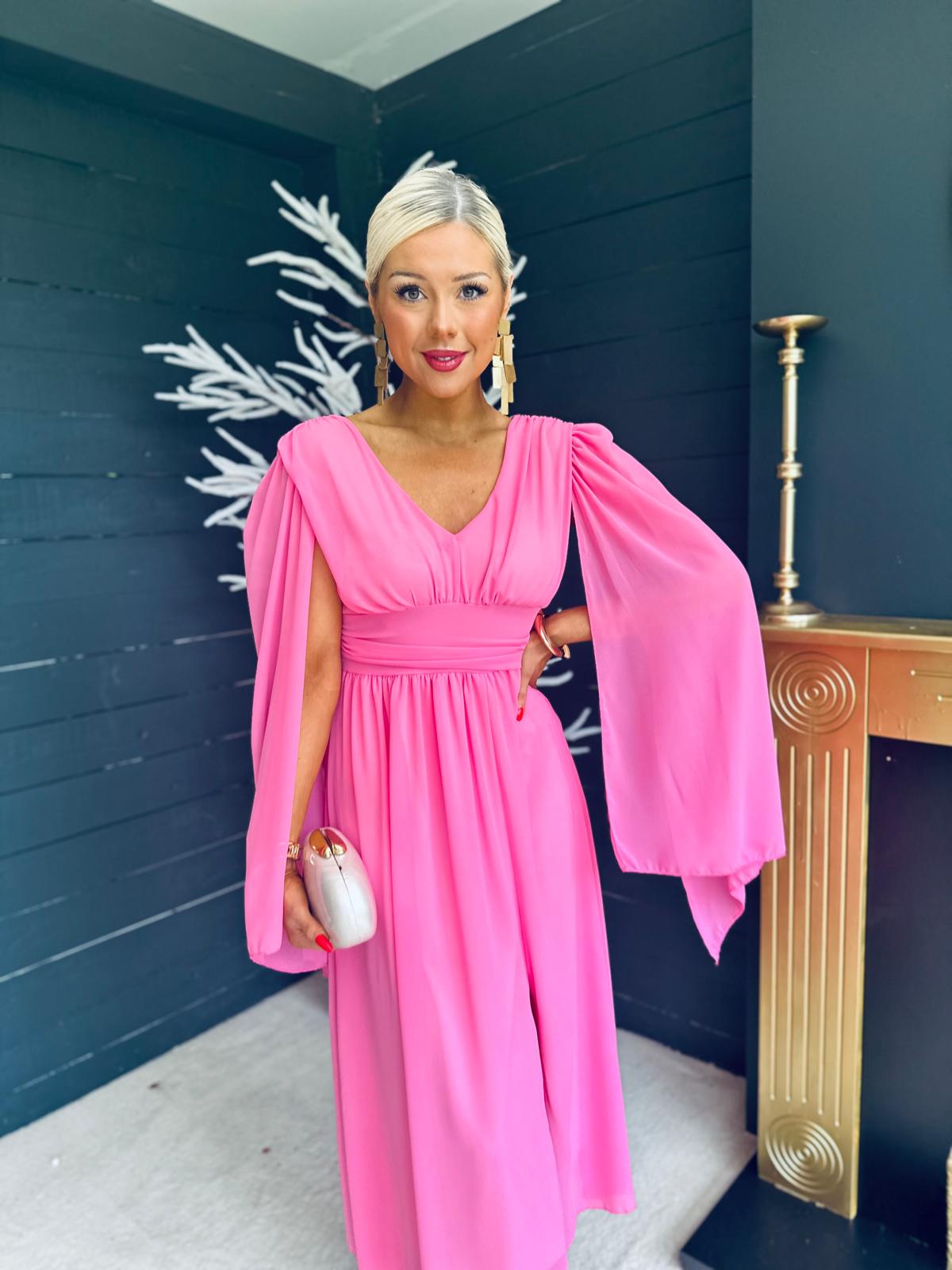 Alannah Cape Detail Midi Dress Pwr Pink