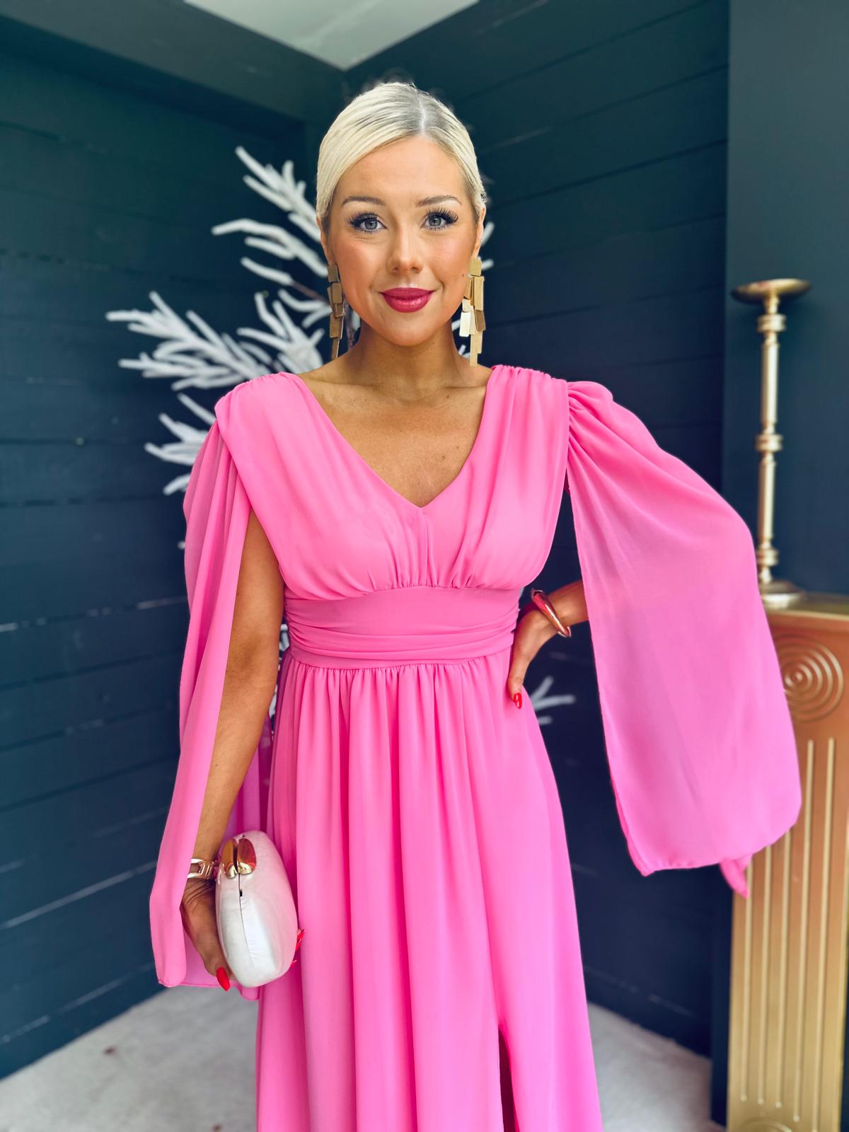 Alannah Cape Detail Midi Dress Pwr Pink