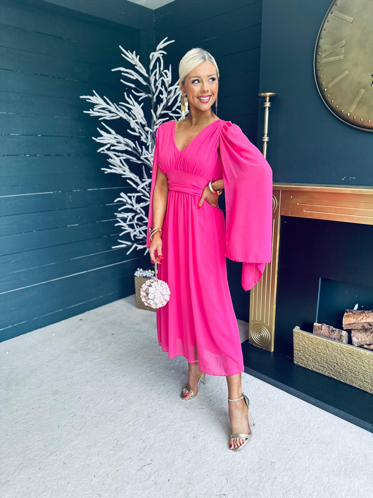 Hot pink cape dress best sale