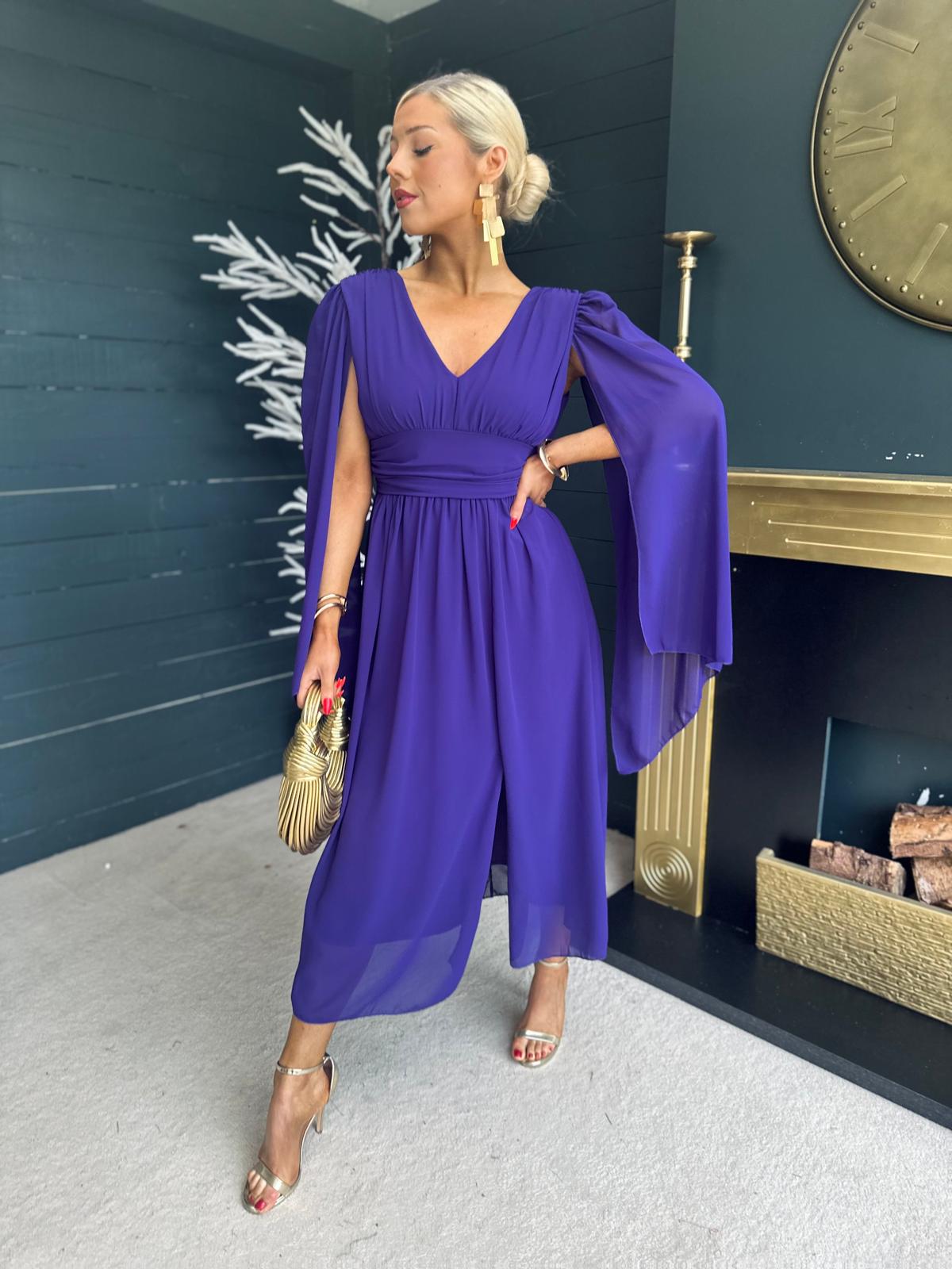 Alannah Cape Detail Midi Dress Purple