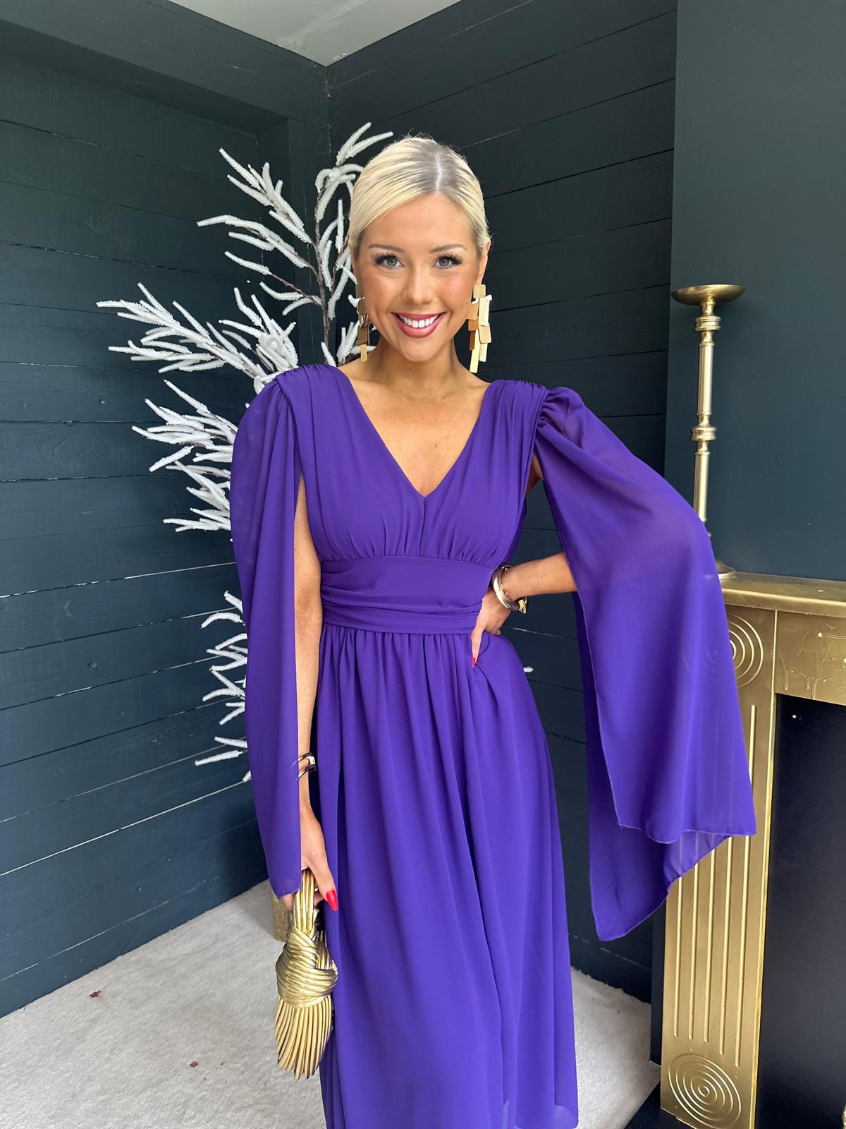 Alannah Cape Detail Midi Dress Purple