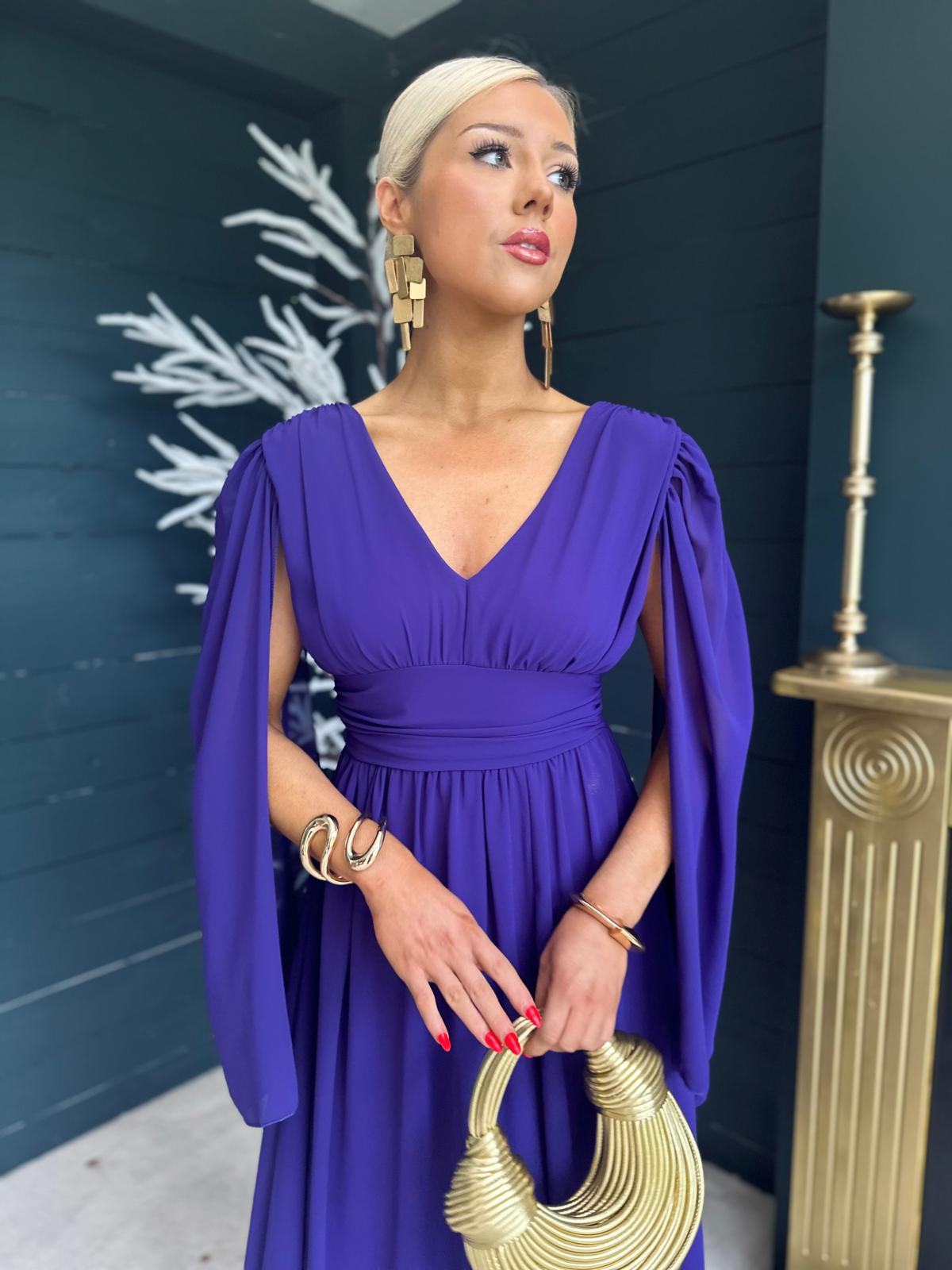 Alannah Cape Detail Midi Dress Purple