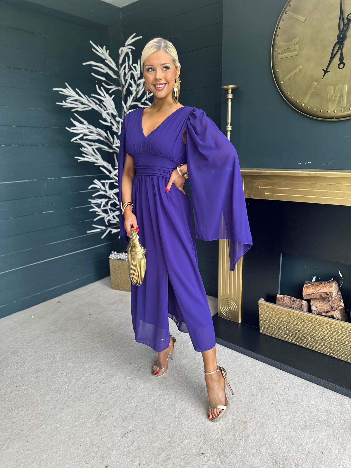 Alannah Cape Detail Midi Dress Purple