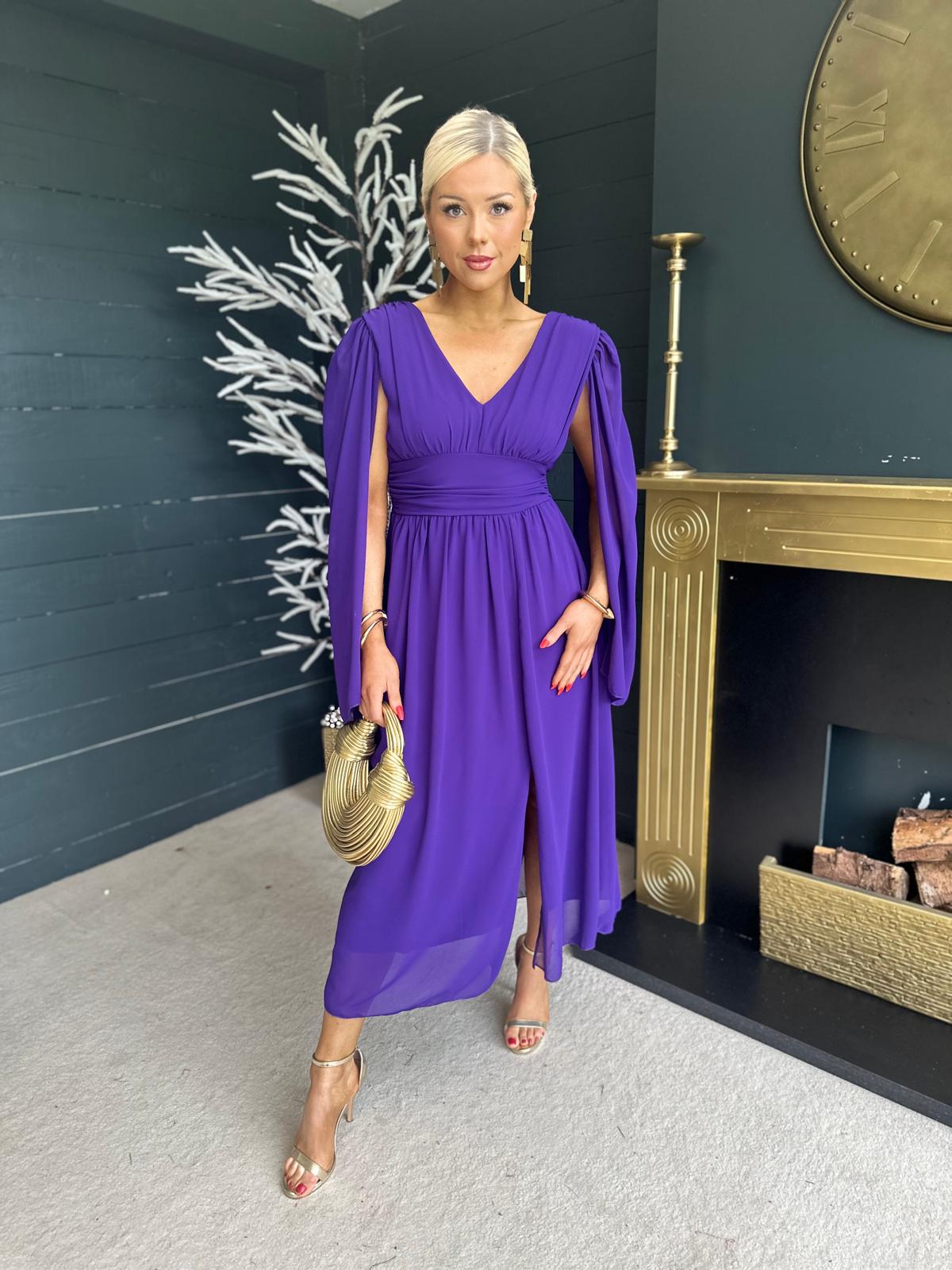 Alannah Cape Detail Midi Dress Purple