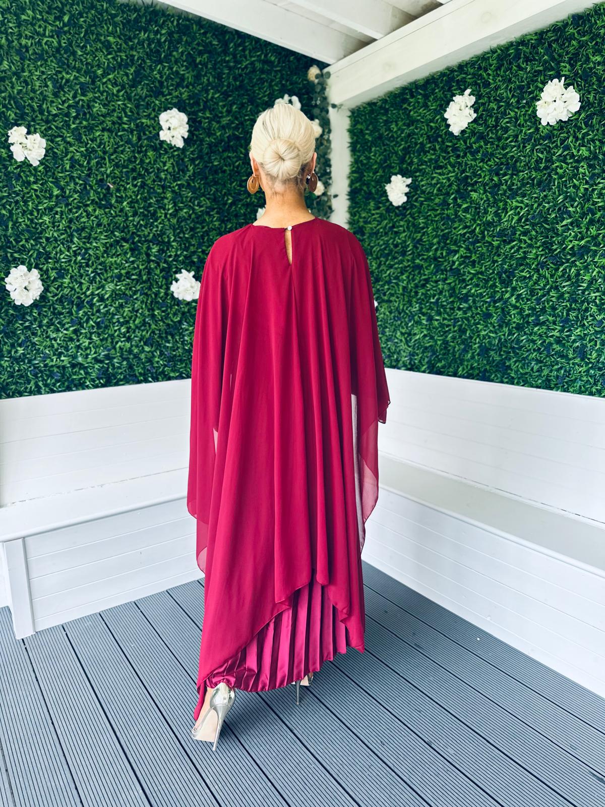 Aislinn Cape Detail Maxi Dress Burgundy