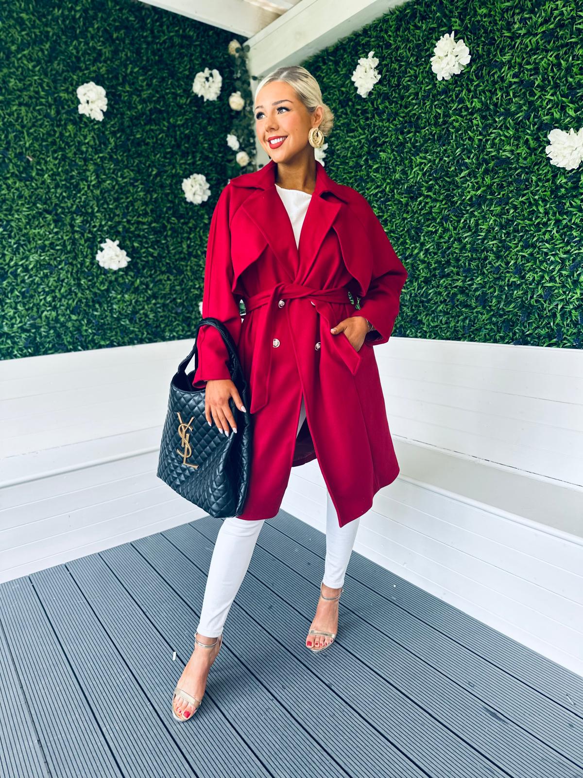 Patricia Belted Longline Coat Ruby