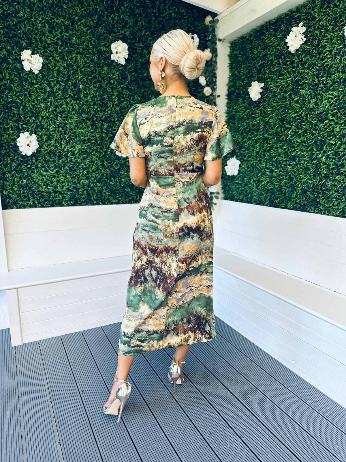 Lucia Print Midi Dress Marble Green