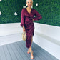 Elsa Gold Buckle Long Sleeve Wrap Asymmetric Dress In Wine