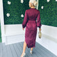 Elsa Gold Buckle Long Sleeve Wrap Asymmetric Dress In Wine