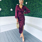 Elsa Gold Buckle Long Sleeve Wrap Asymmetric Dress In Wine