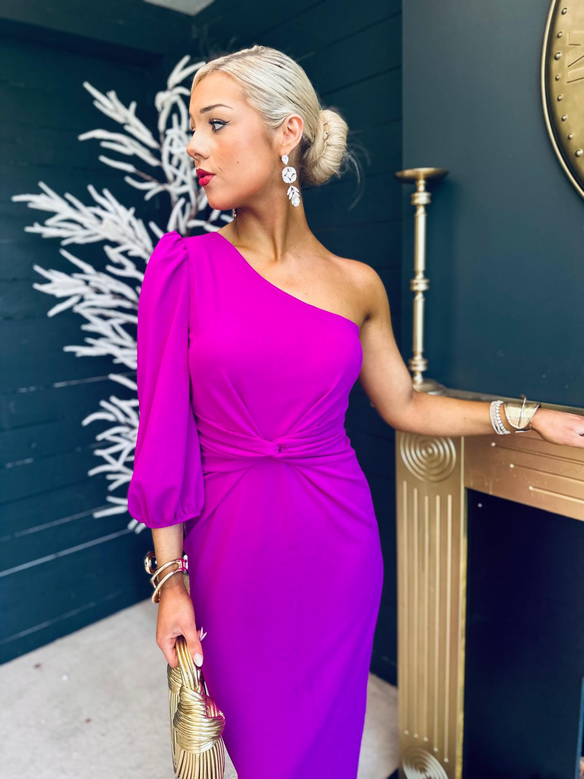 Kirsten One Shoulder Occasion Midi Dress Orchid